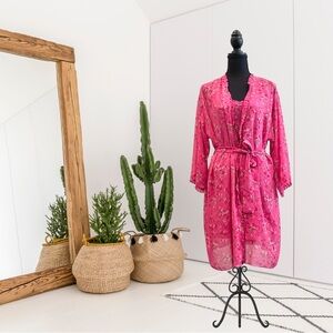 Josie Sheer Floral Sleep Tank Dress and Robe 2 PC Pajama Set